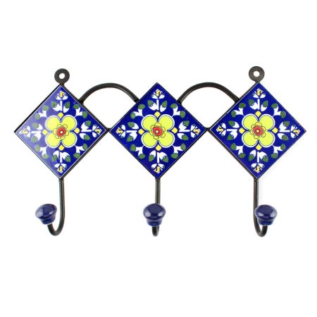 Navy Blie With Yellow Ceramic Floral Tiles Hooks Online